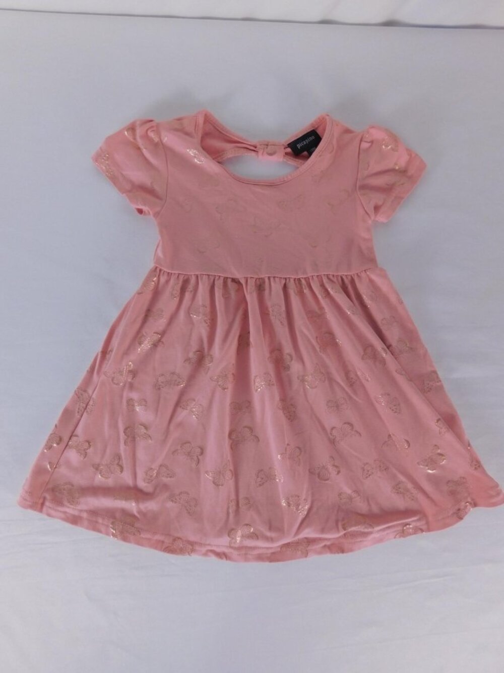 Picapino Dress Girls 12-18 Months Pink Fit & Flare Butterflies Jersey Bow Back